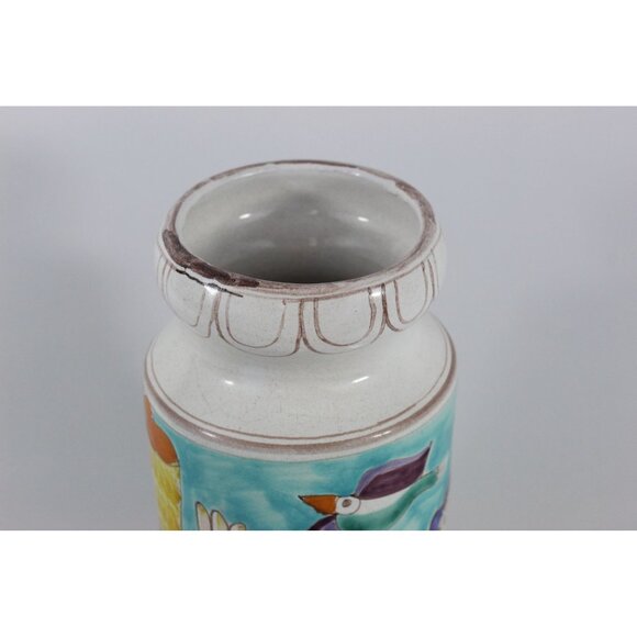 DeSimone Italy Hand Painted Pottery Vase | Woman with Fruit, Boy and Bird | 10 I - Picture 7 of 12